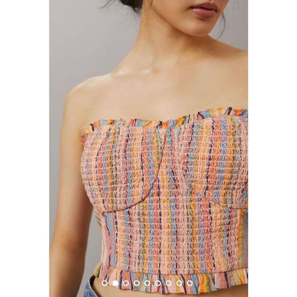 New Anthropologie Rainbow Smocked Top Size M - Picture 2 of 10